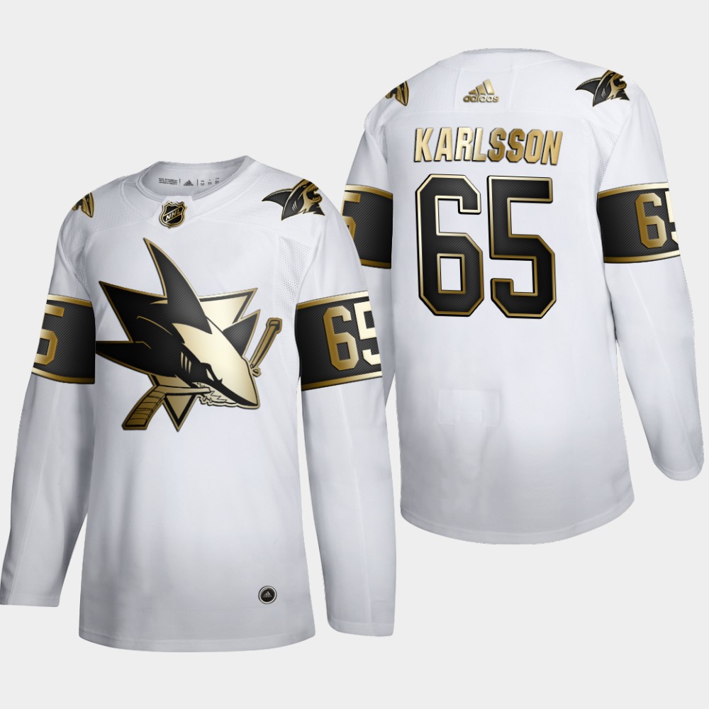 Cheap San Jose Sharks 65 Erik Karlsson Men Adidas White Golden Edition Limited Stitched NHL Jersey